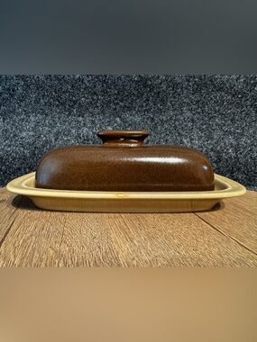 Vintage Hearthside Japan Stoneware Covered Butter Dish Brown Tan